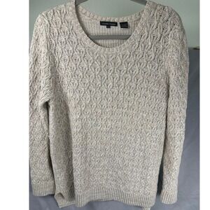 Jeanne Pierre Womens XL Cream Cable Knit Sweater Long Sleeve Crew Neck Cotton